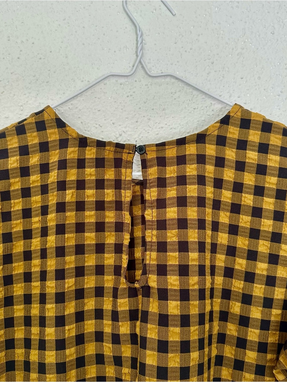 Grunge Punk Mustard and Black Gingham Puckered Puff-Sleeve Dress - Picture 5 of 6